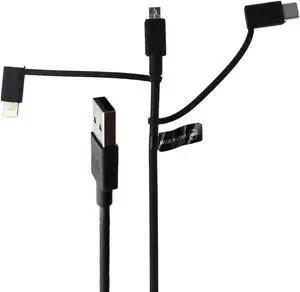 PureGear 4-Ft 3-in-1 USB Cable with Micro-USB, USB-C, and Lightning 8-Pin