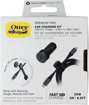 OtterBox (6.6Ft) Premium Pro USB-C to USB-C Car Charging Kit (30W) - Black