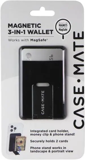 Case-Mate Magnetic 3-in-1 Cardholder Wallet with Kickstand for MagSafe - Black