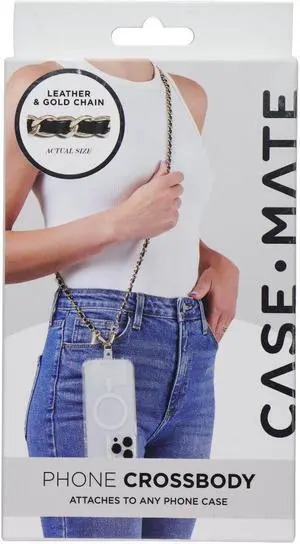 Case-Mate Phone Crossbody Adjustable Smartphone Leather & Gold Chain - Black