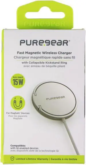 PureGear 15W Fast Magnetic (MagSafe) Wireless Charger - Silver/White (63871PG)