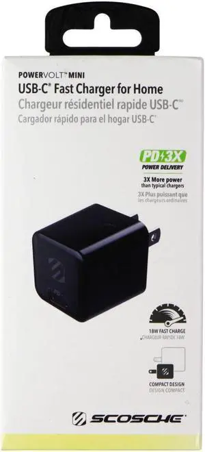Scosche (18W) PowerVolt Mini USB-C Fast Charger for Home (HPDC8M-SP) - Black