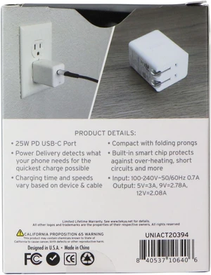 TekYa 25W USB-C Wall Charger for Smartphones/Tablets - White (UNIACT20394) TekYa 25W USB-C Wall Charger for Smartphones/Tablets - White (UNIACT20394)