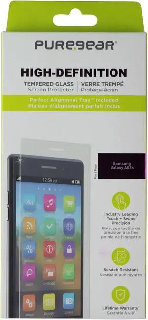 PureGear HD Tempered Glass Screen Protector w/Alignment Tray for Galaxy A03s