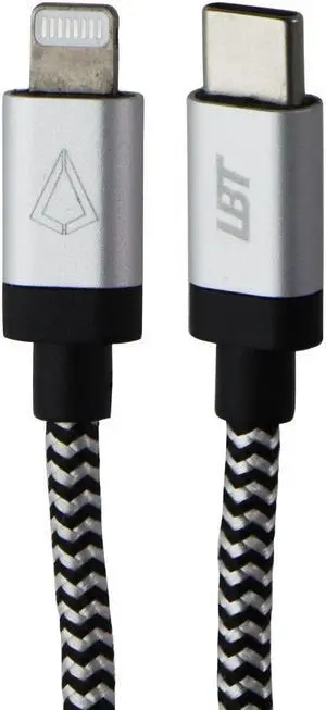 LBT (10-Ft) USB-C to Lightning 8-Pin Braided Charge Cable - Silver/White/Black