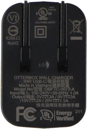 OtterBox 30W Fast Charge USB-C Wall Charger - Black Shimmer OtterBox 30W Fast Charge USB-C Wall Charger - Black Shimmer