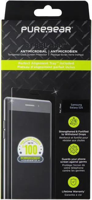 PureGear Steel 360 Tempered Glass Protector for Samsung Galaxy S24 - Clear