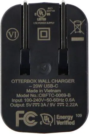 OtterBox (20W) USB-C Fast Charge Wall Adapter Travel Charger - Black