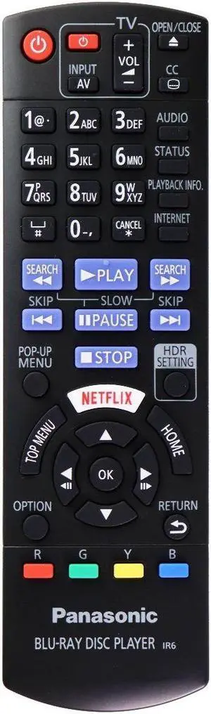 Panasonic Remote Control (N2QAYB001206) for Blu-Ray Disc Player IR6 - Black