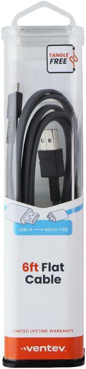 Ventev USB-A to USB-Micro 6ft Flat Cable - Gray