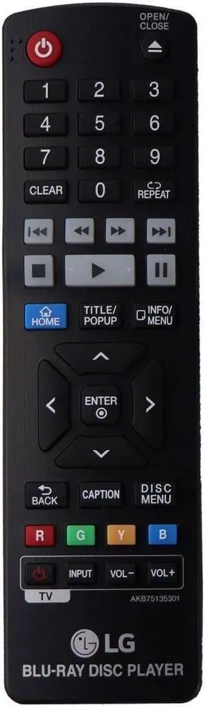 LG Remote Control (AKB75135301) for Select LG Blu-Ray Players - Black GRADE A