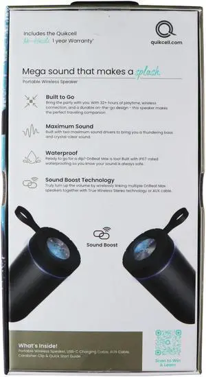 Quikcell OnBeat Max Waterproof Portable Wireless Speaker - Black