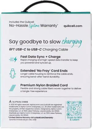Quikcell 6Ft USB-C to USB-C Charging Cable - Black