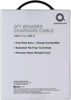 Quikcell 3Ft Braided USB-C to USB-C Cable - Black