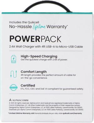 Quikcell Power Pack 2.4A Wall Charger with 4ft USB-A to Micro-USB Cable - Black