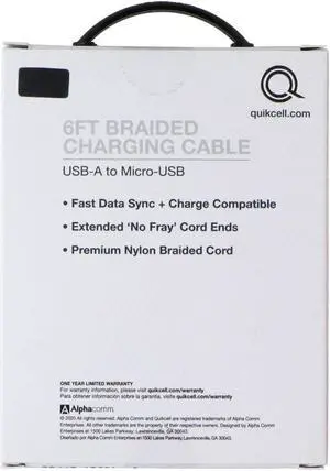 Quikcell 6ft Braided USB-A to Micro-USB Charging Cable - Black