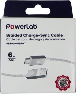 PowerLab 6FT Braided USB to USB-C Charging Cable - White