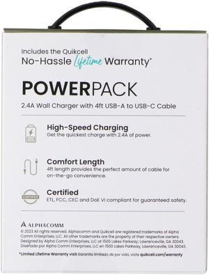 Quikcell Power Pack 2.4A Wall Charger with 4ft USB-A to USB-C Cable - Black