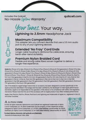 Quikcell Braided Audio Adapter Cable 8-Pin to 3.5mm Headphone Jack - Black
