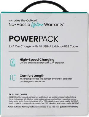 Quikcell Power Pack 2.4A Car Charger with 4ft USB-A to Micro-USB Cable - Black