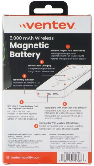 Ventev 5000 mAh Wireless Magnetic Battery (USB-C) - White (MCBAT-5K257464) Ventev 5000 mAh Wireless Magnetic Battery (USB-C) - White (MCBAT-5K257464)