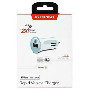 HyperGear Single Port 2.4A USB Car Charger & 4FT USB to 8-Pin Cable - White HyperGear Single Port 2.4A USB Car Charger & 4FT USB to 8-Pin Cable - White