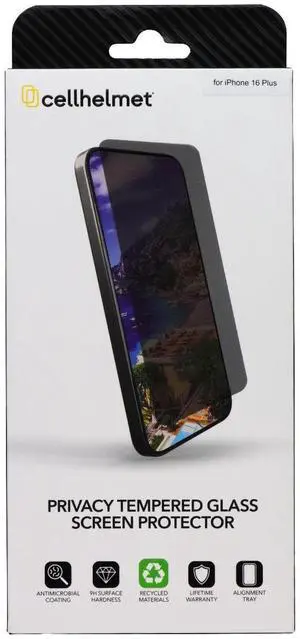 CellHelmet Tempered Glass Screen Protector for Apple iPhone 16 Plus - Privacy CellHelmet Tempered Glass Screen Protector for Apple iPhone 16 Plus - Privacy