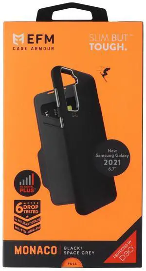 EFM Monaco Wallet Folio Case for Samsung Galaxy S21+ (Plus) - Black/Space Gray EFM Monaco Wallet Folio Case for Samsung Galaxy S21+ (Plus) - Black/Space Gray