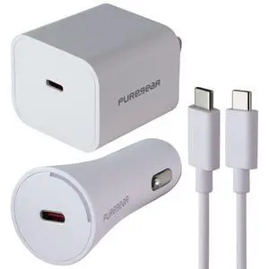 PureGear Light Speed 30W USB-C Wall & Car Charger w/ USB-C Cable - White PureGear Light Speed 30W USB-C Wall & Car Charger w/ USB-C Cable - White