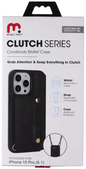 MyBat Pro Clutch Series Crossbody Wallet Case for Apple iPhone 15 Pro - Black MyBat Pro Clutch Series Crossbody Wallet Case for Apple iPhone 15 Pro - Black