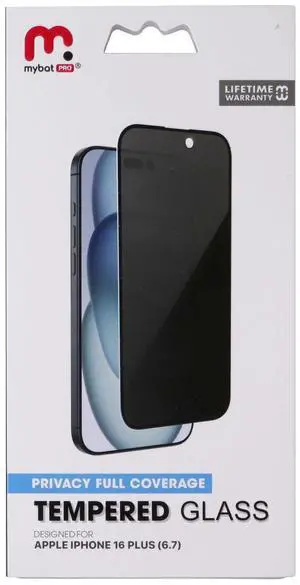 MyBat Pro Tempered Glass Full Coverage for Apple iPhone 16 Plus - Privacy MyBat Pro Tempered Glass Full Coverage for Apple iPhone 16 Plus - Privacy