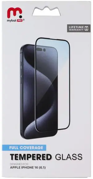 MyBat Pro Full Coverage Tempered Glass for Apple iPhone 16 - Black Border MyBat Pro Full Coverage Tempered Glass for Apple iPhone 16 - Black Border