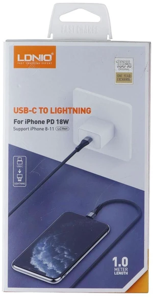 LDNIO 100 CM USB-C to Lightning (8-Pin) Cable - Gray LDNIO 100 CM USB-C to Lightning (8-Pin) Cable - Gray