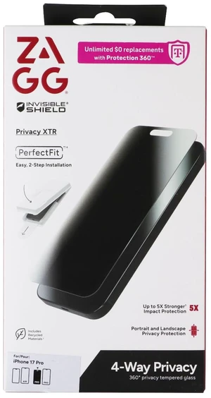 ZAGG Invisible Shield Privacy XTR Glass Screen Protector for Apple iPhone 17 Pro ZAGG Invisible Shield Privacy XTR Glass Screen Protector for Apple iPhone 17 Pro