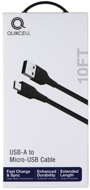 Quikcell 10Ft USB-A to Micro-USB Cable - Black Quikcell 10Ft USB-A to Micro-USB Cable - Black
