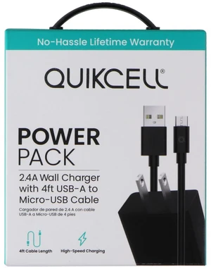 Quikcell Power Pack 2.4A Wall Charger with 4ft USB-A to Micro-USB Cable - Black Quikcell Power Pack 2.4A Wall Charger with 4ft USB-A to Micro-USB Cable - Black
