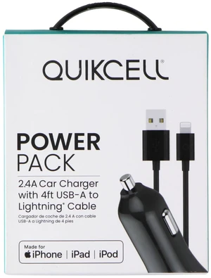 Quikcell 2.4A Car Charger with 4ft USB-A to Lightning 8-Pin Cable - Black Quikcell 2.4A Car Charger with 4ft USB-A to Lightning 8-Pin Cable - Black