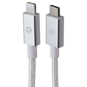 PowerLab Braided (10-Ft) USB-C to 8-Pin Charge Sync Cable - Silver/White