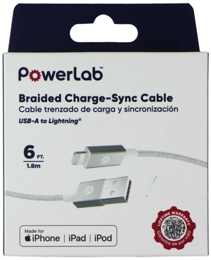 PowerLab 6FT USB-A to Lightning 8-Pin Braided Charge-Sync Cable - White PowerLab 6FT USB-A to Lightning 8-Pin Braided Charge-Sync Cable - White