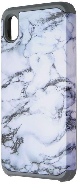 ASMYNA Fuse Series Dual-Layer Case for Motorola Moto E6 - White Marble/Gray