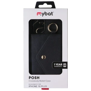 MyBat Posh Leather Crossbody Wallet Case for Apple iPhone 16 Plus - Black MyBat Posh Leather Crossbody Wallet Case for Apple iPhone 16 Plus - Black