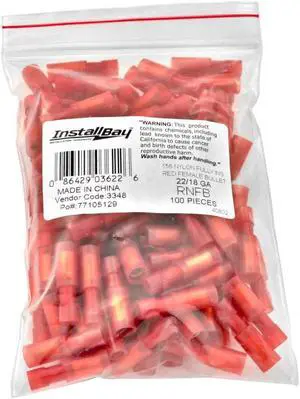 The Install Bay RNFB Red  Nylon Female Bullet Connectors 22-18 Gauge .156 Pack of 100