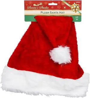 17"H Red & White Christmas Santa Hat Soft Comfortable W/ Plush Cuff