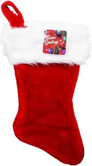 18"H Jumbo Christmas Stocking W/ Plush Trim Decoration with Hanging Loop