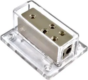 Nickel Plated 1 x 4 Gauge Input to 4x 8 Gauge Output Power/Ground Distribution Block