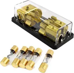Gold Plated Dual AGU Fuse Holder 4/8 Gauge Power or Ground with Pack of 5 100 Amp Fuse