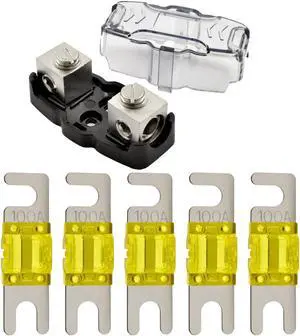 4-8 Gauge Nickel Plated Mini ANL Fuse Holder with 5 Pack Nickel Plated 100 Amp MANL Fuse