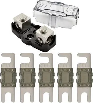 4-8 Gauge Nickel Plated Mini ANL Fuse Holder with 5 Pack Nickel Plated 200 Amp MANL Fuse