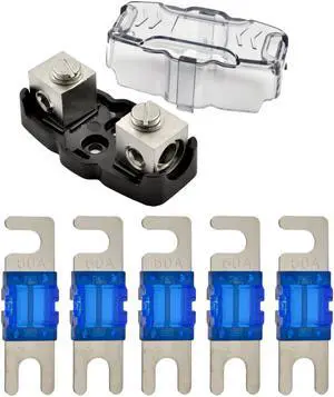 4-8 Gauge Nickel Plated Mini ANL Fuse Holder with 5 Pack Nickel Plated 60 Amp MANL Fuse