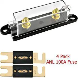 1/0/4/8 Gauge ANL Fuse Holder with 4 Pack Gold Plated 100 Amp ANL Fuse